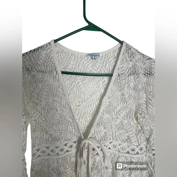 Blue Island White Crochet Style Coverup Bell Sleeve Women’s size Medium - Picture 2 of 4